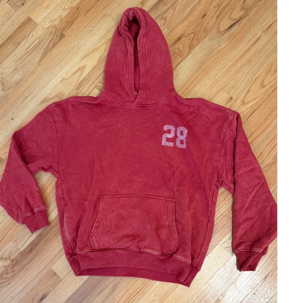 Hollister Boxy Fit Hoodie Red Washed South Lake 28 Graphic Sweatshirt Large